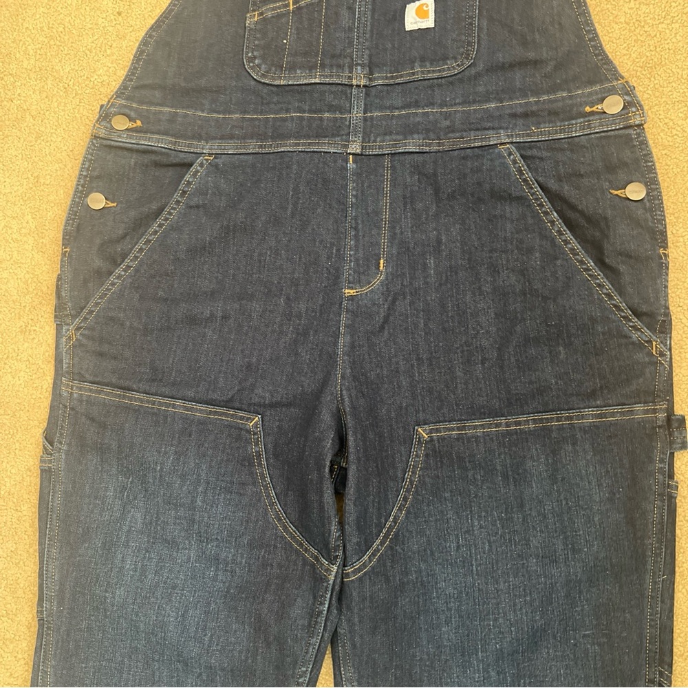 CARHARTT 104044 BIB Denim Overalls RUGGED FLEX STRETCH DBL Knees NWOT Unworn EC - Picture 9 of 11